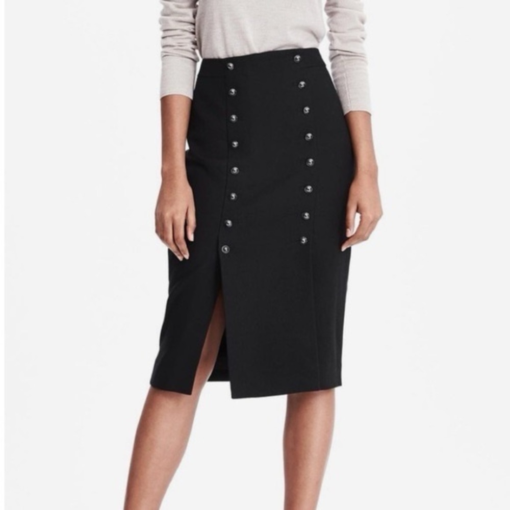 Banana Republic Charcoal Buttoned Pencil Skirt
